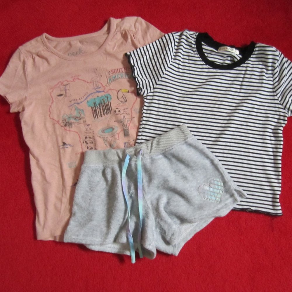 Lot 3 pc. Girl's -Top- Heart & Hips- M - Top- Peek - L(10) - Shorts -Justice 10